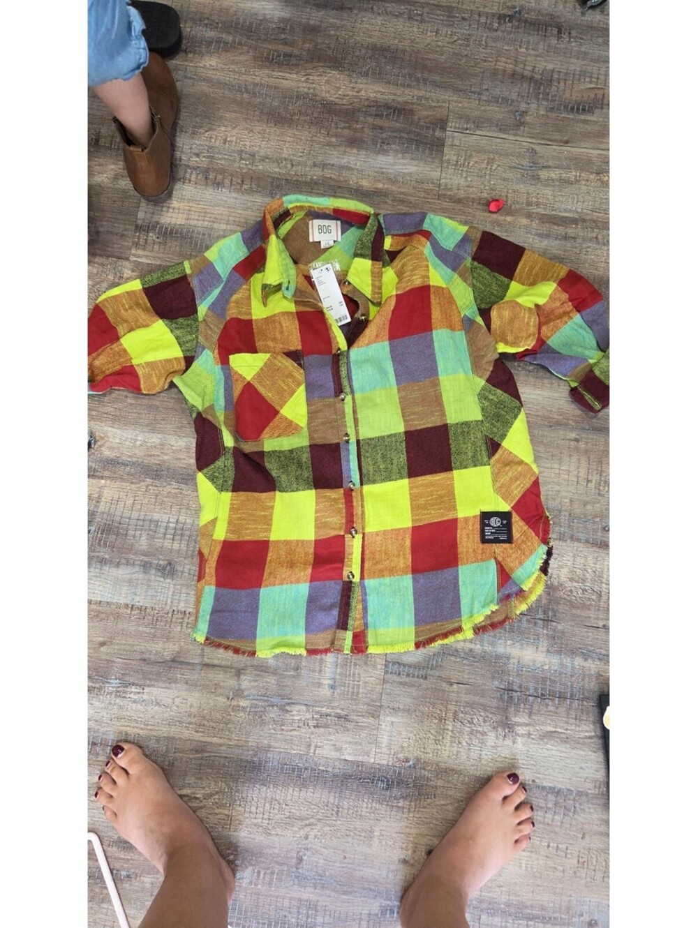 BDG Women’s Size Large Multicolor Plaid Raw Edge Button Front Shirt Jacket